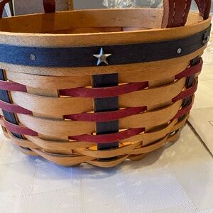 Longaberger Handwoven Basket with Red and Blue Stripes